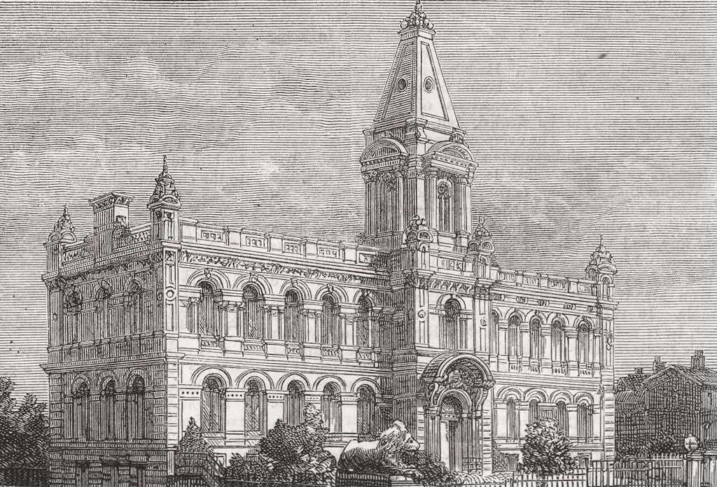 YORKS. Saltaire Club and Institution 1877 old antique vintage print picture